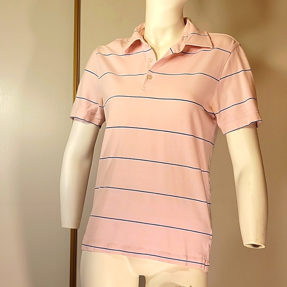 Pink polo with blue Stripe